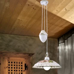 Lampada Sospesa Saliscendi Ceramica Fatta a Mano con Passanastri - Napoli