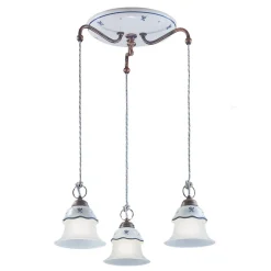 Lampada Sospesa Tonda in Ferro, Vetro, Ceramica Dipinta a Mano - Ferrara