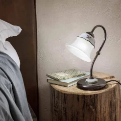 Lampada Tavolo in Ferro, Vetro e Ceramica Dipinta a Mano Vintage - Ferrara