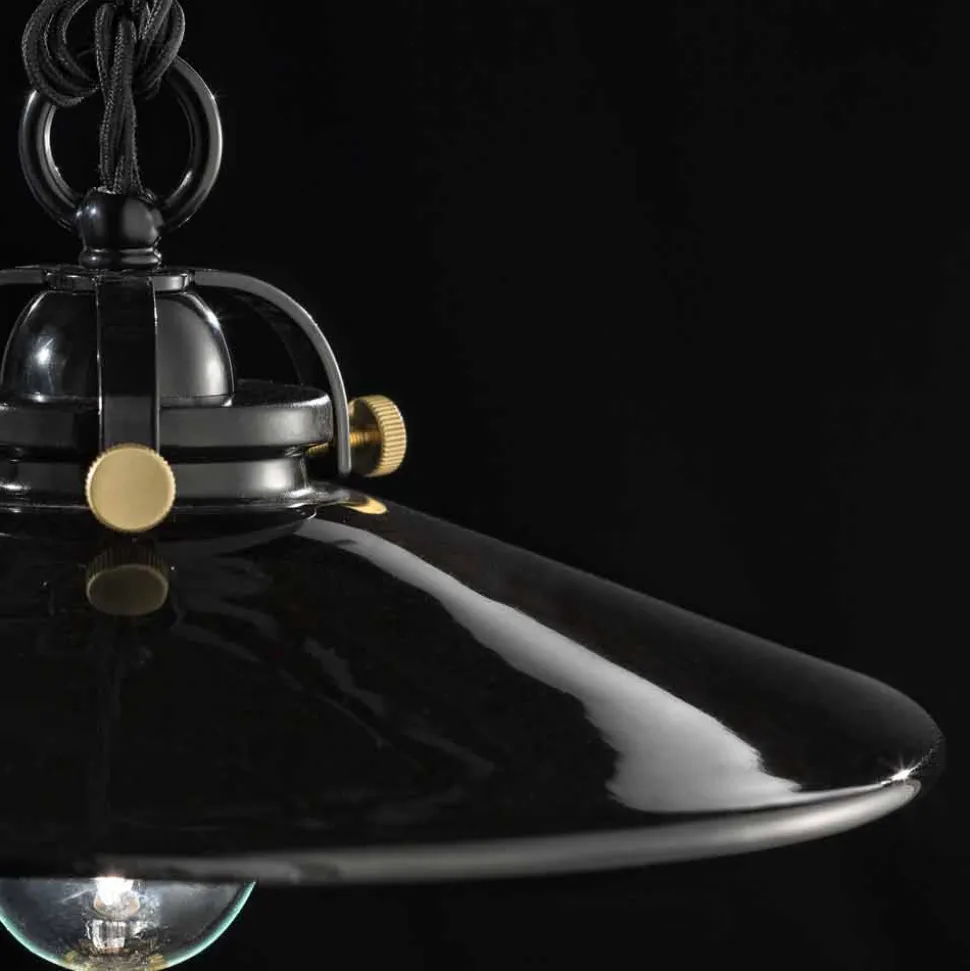 Lampada vintage a sospensione in ceramica lucida e viti dorate Betty