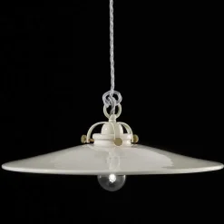 Lampada vintage a sospensione in ceramica lucida e viti dorate Betty