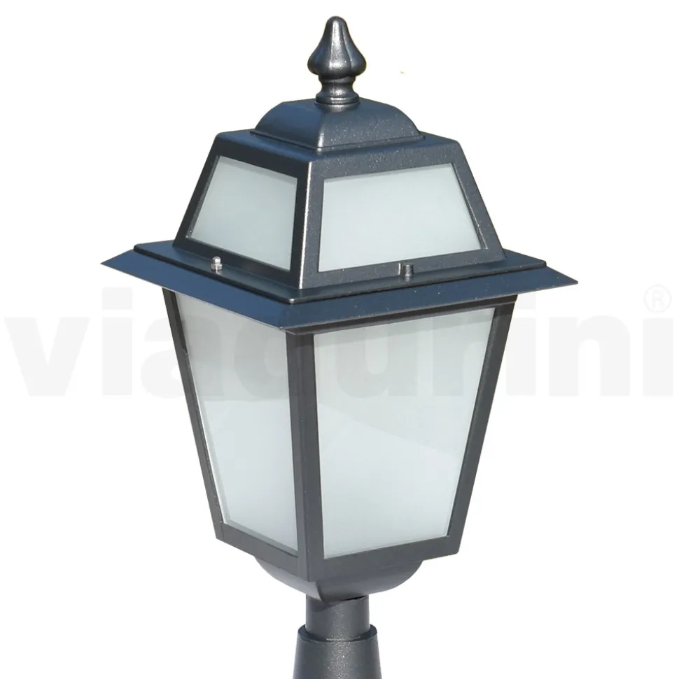 Lampioncino da Giardino in Alluminio Antracite e Vetro Sabbiato - Elric