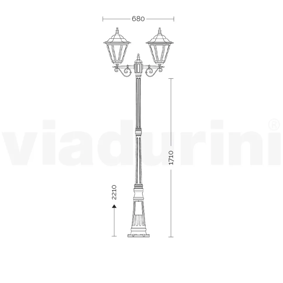 Lampione Alto 221 cm da Giardino in Vetro e 5 Finiture di Alluminio - Pinako
