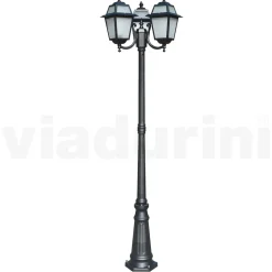 Lampione Alto 208 cm da Giardino in Alluminio Antracite e Vetro Sabbiato - Elric