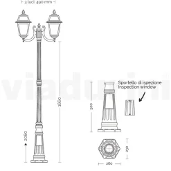 Lampione Alto 208 cm da Giardino in Alluminio Antracite e Vetro Sabbiato - Elric