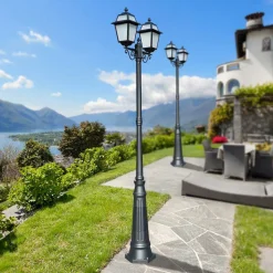 Lampione Alto 249 cm da Giardino in Alluminio Antracite e Vetro Sabbiato - Elric