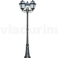 Lampione Alto 219 cm da Giardino in Alluminio Antracite e Vetro Sabbiato - Elric