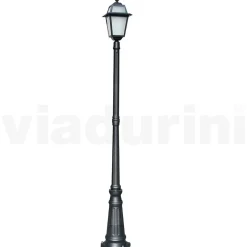 Lampione Alto 214 cm da Giardino in Alluminio Antracite e Vetro Sabbiato - Elric