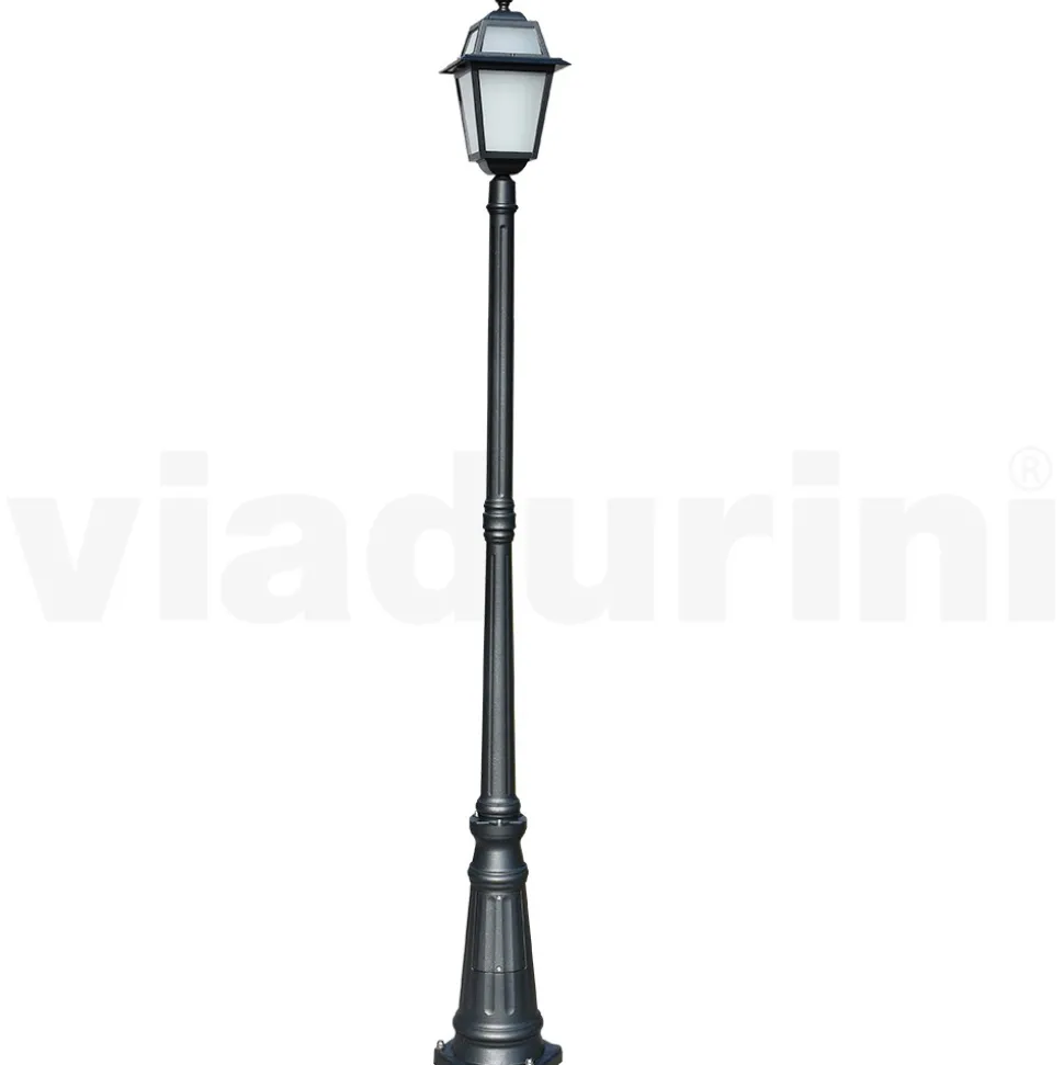Lampione Alto 214 cm da Giardino in Alluminio Antracite e Vetro Sabbiato - Elric