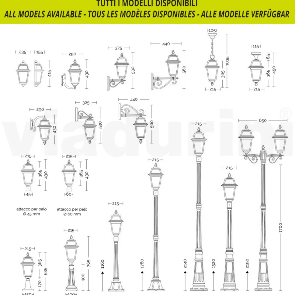 Lampione Alto 214 cm da Giardino in Alluminio Antracite e Vetro Sabbiato - Elric