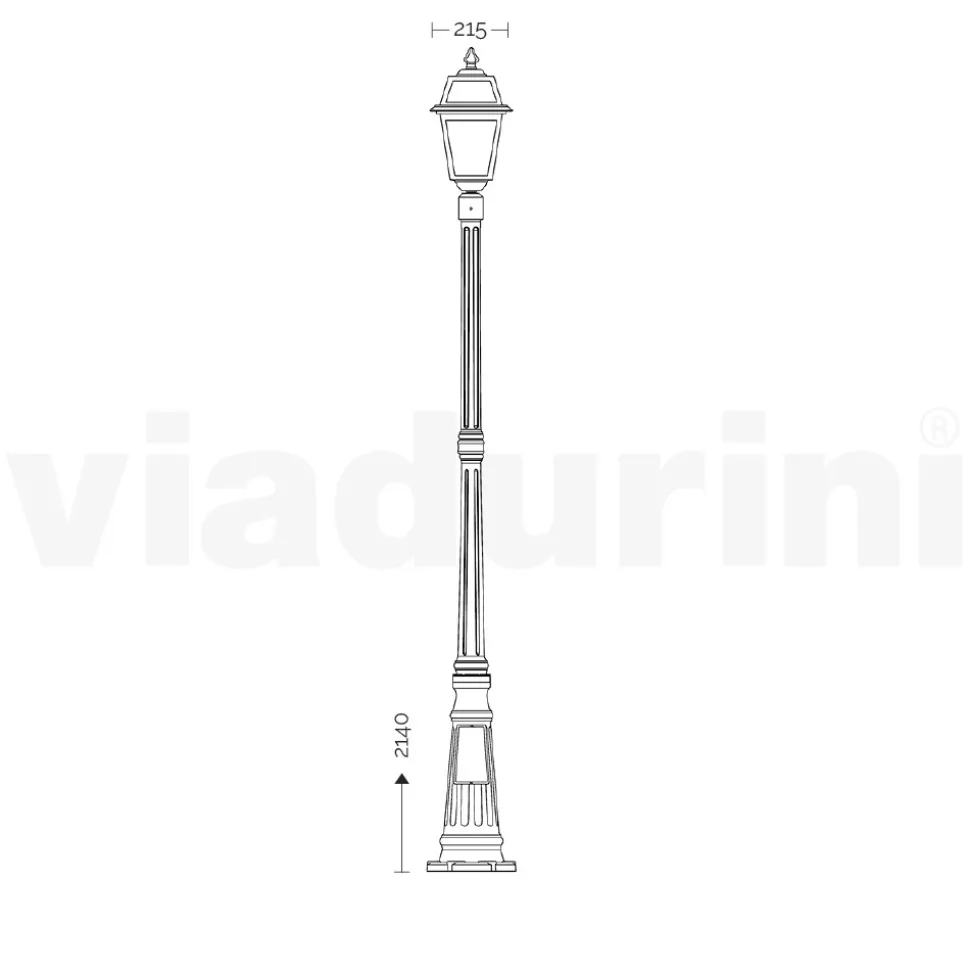 Lampione Alto 214 cm da Giardino in Alluminio Antracite e Vetro Sabbiato - Elric