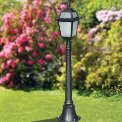 Lampione Alto 116 cm da Giardino in Alluminio Antracite e Vetro Sabbiato - Elric