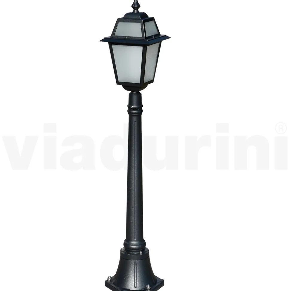 Lampione Alto 116 cm da Giardino in Alluminio Antracite e Vetro Sabbiato - Elric