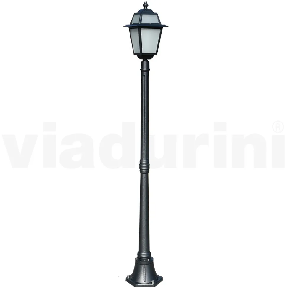 Lampione Alto 178 cm da Giardino in Alluminio Antracite e Vetro Sabbiato - Elric