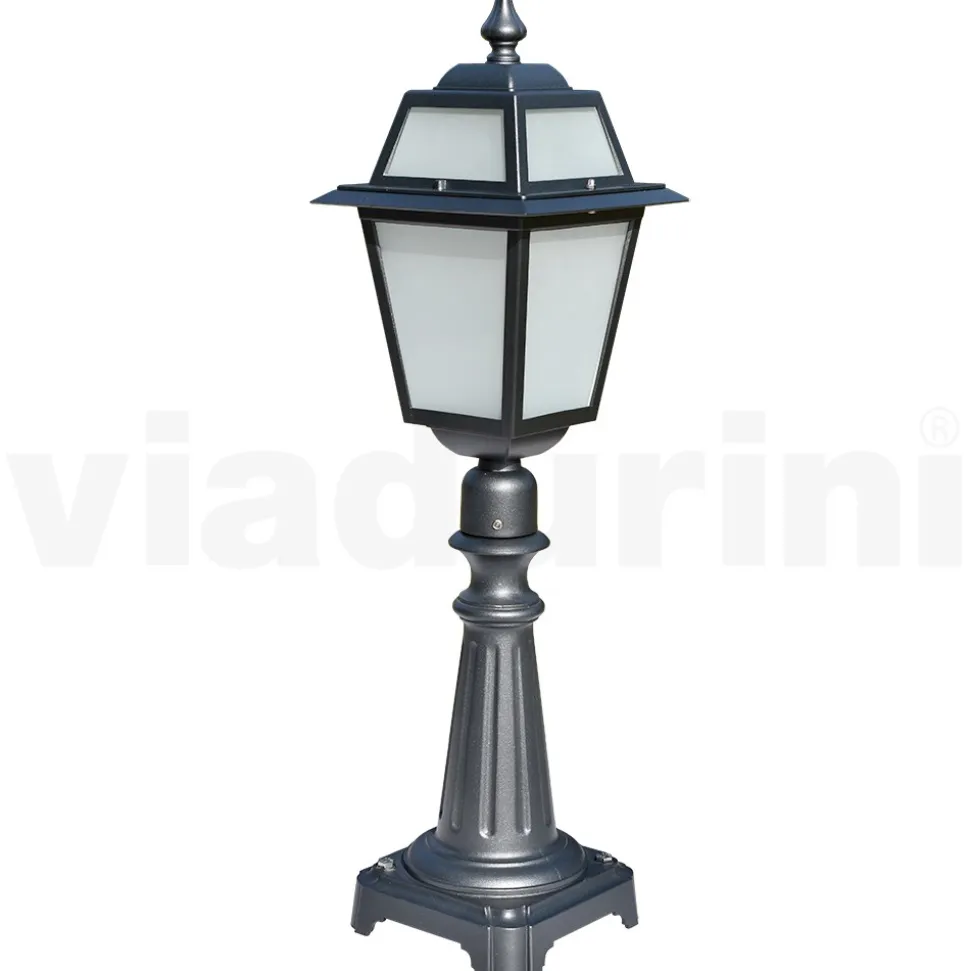 Lampione Alto 76,5 cm da Giardino in Alluminio Antracite e Vetro Sabbiato - Elric