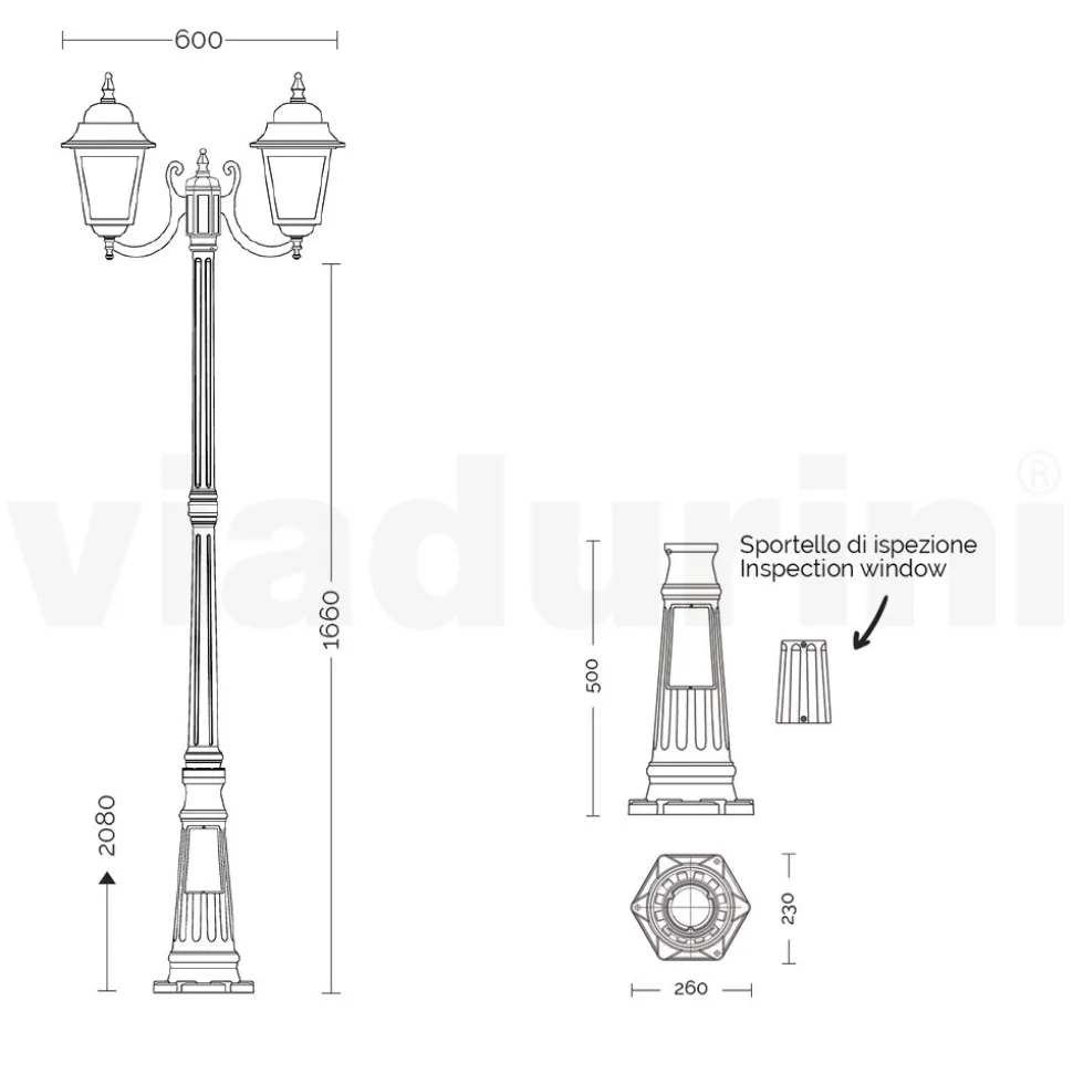 Lampione Alto 208 cm in Vetro e Alluminio Antracite Made in Italy - Scintilla