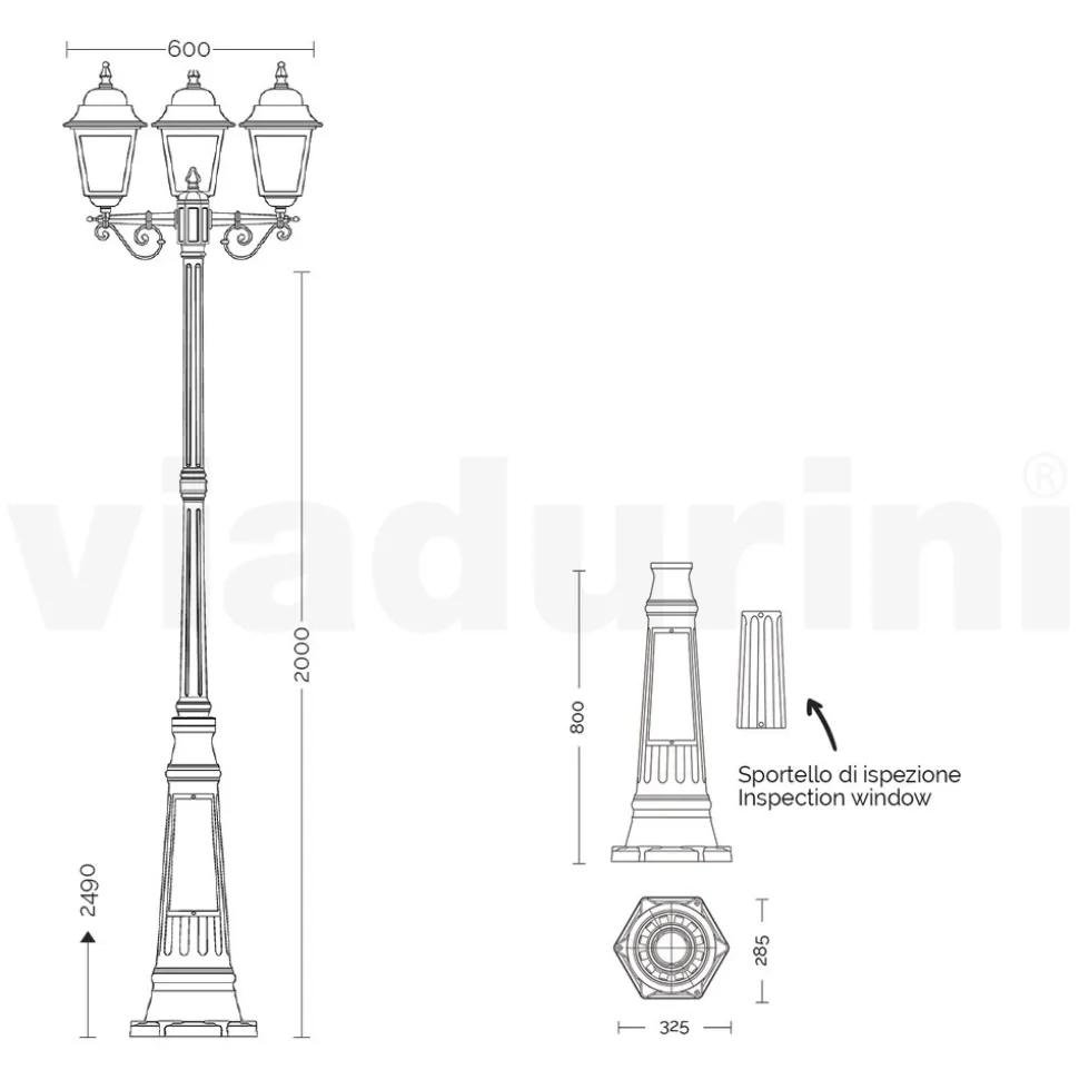 Lampione Alto 249 cm in Vetro e Alluminio Antracite Made in Italy - Scintilla