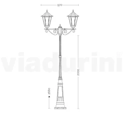 Lampione a 2 Luci in Alluminio e Vetro Made in Italy Vintage - Janira
