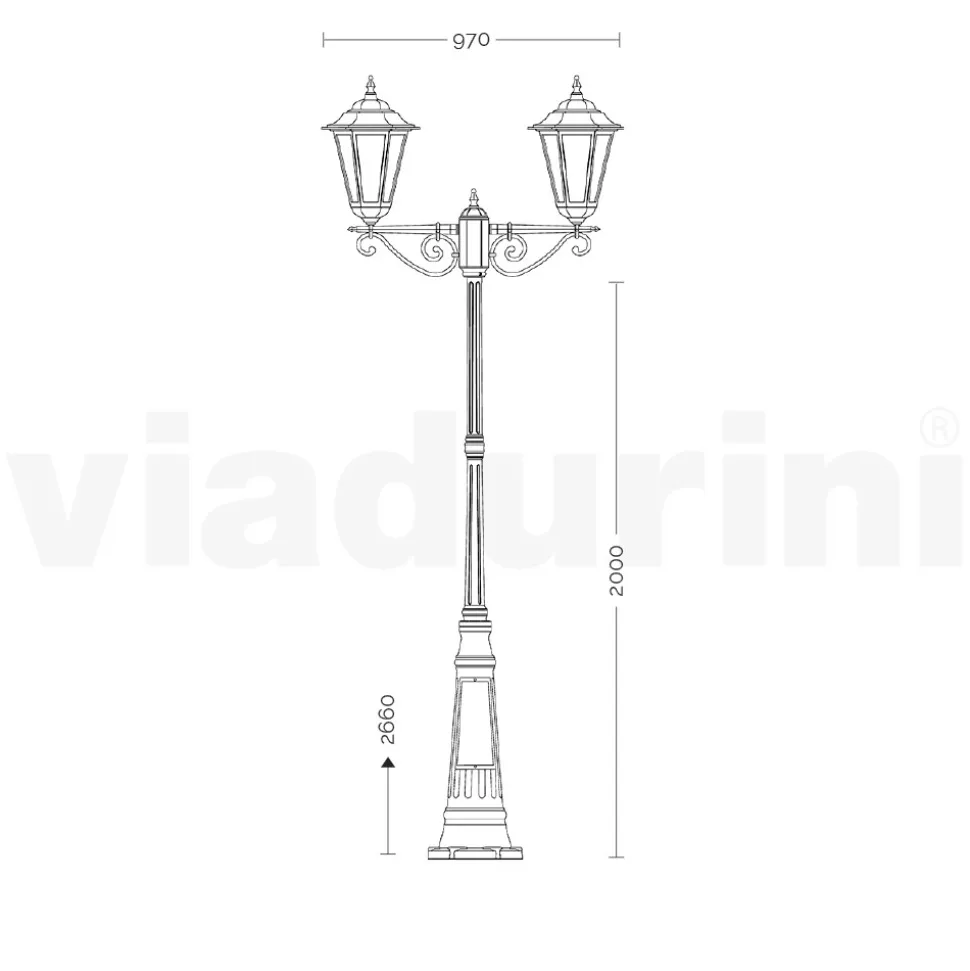Lampione a 2 Luci in Alluminio e Vetro Made in Italy Vintage - Janira