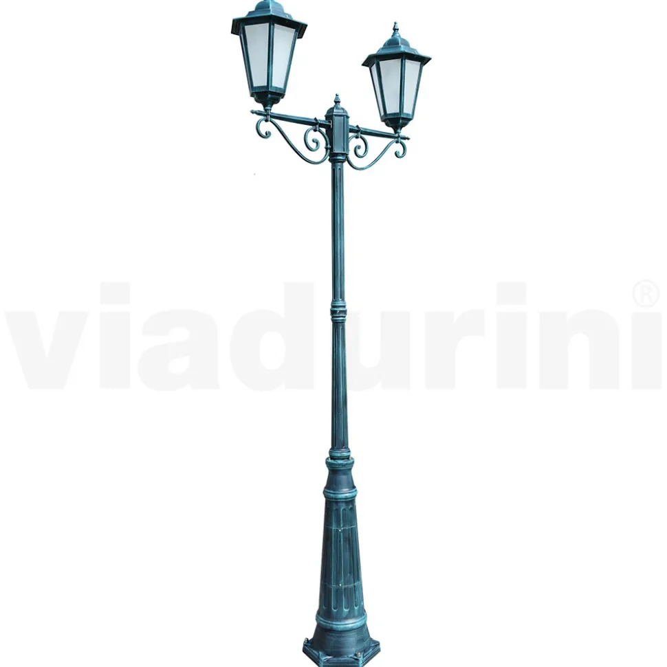 Lampione a 2 Luci in Alluminio e Vetro Made in Italy Vintage - Janira