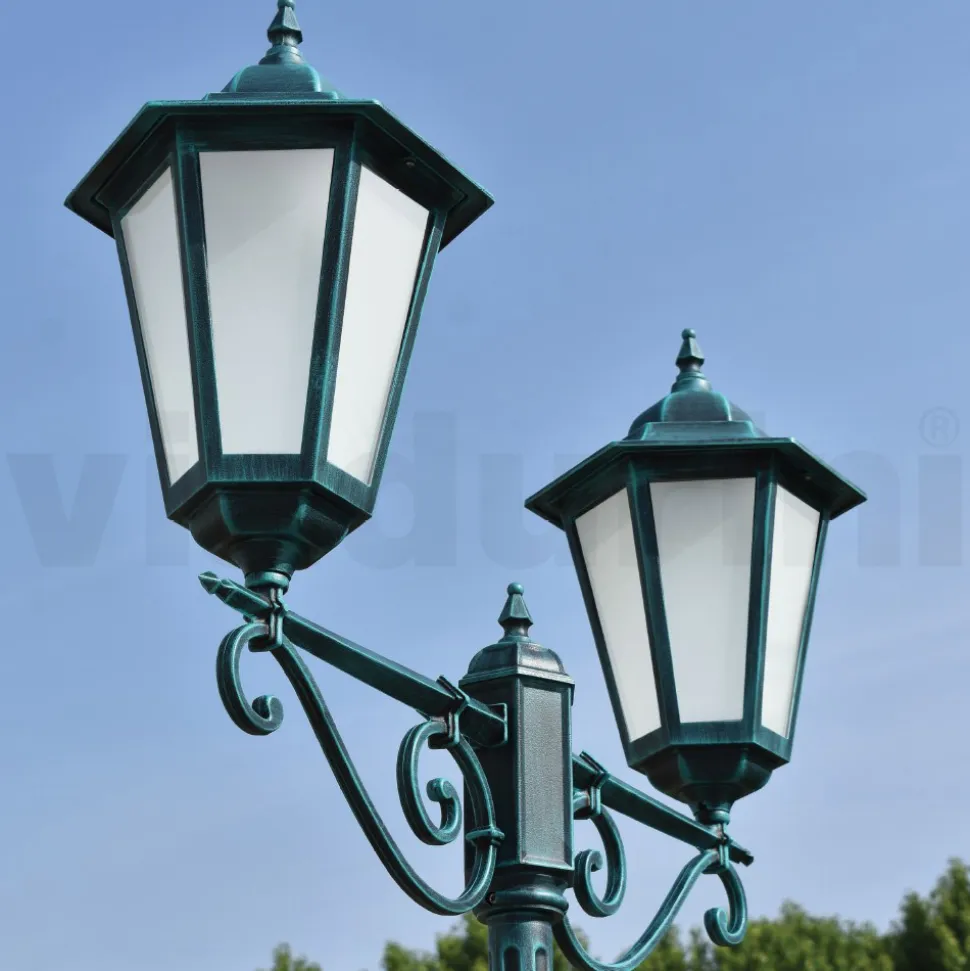 Lampione a 2 Luci in Alluminio e Vetro Made in Italy Vintage - Janira