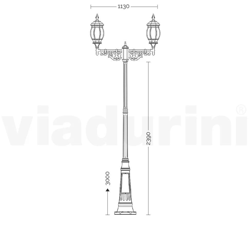 Lampione a 2 Luci Stile Vintage in Alluminio Realizzato in Italia - Leona