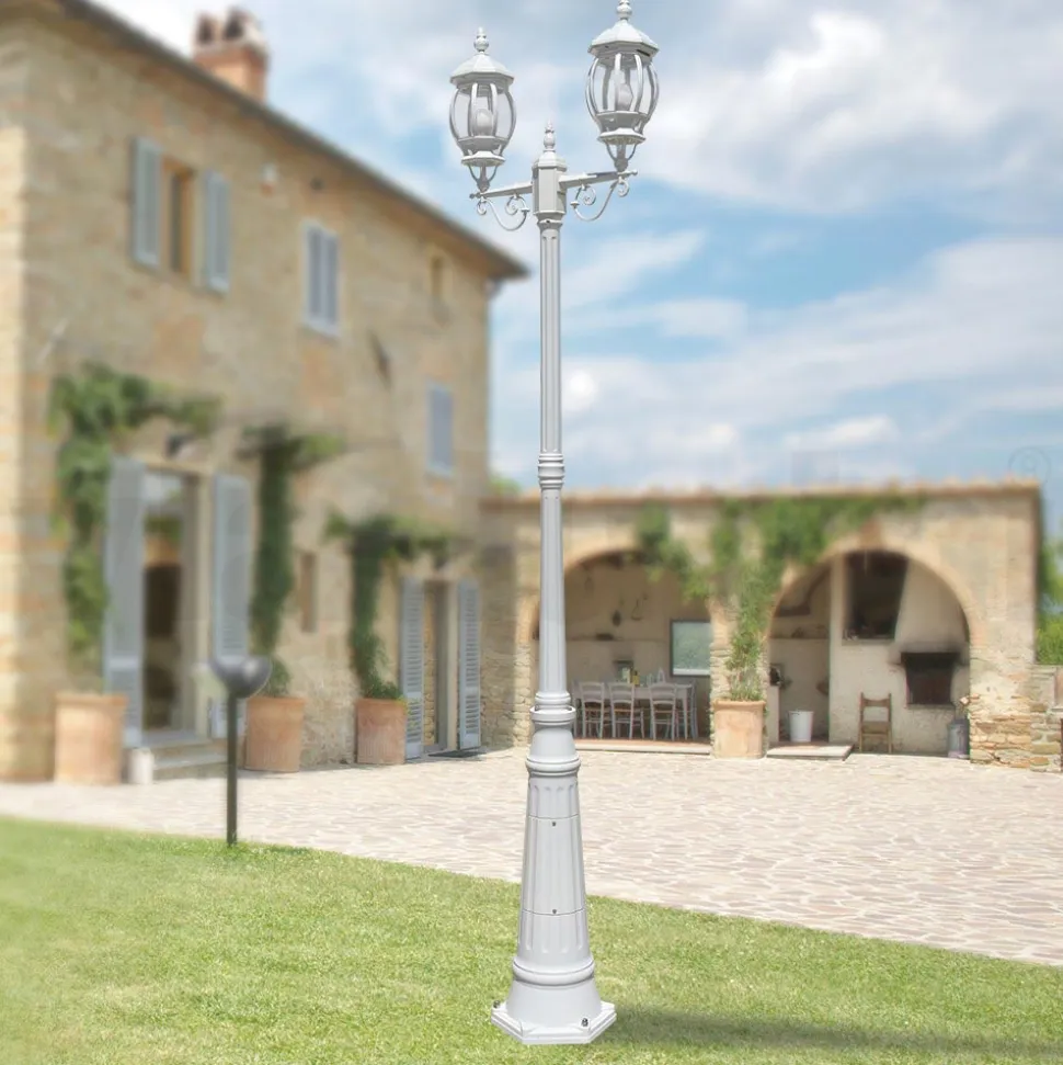 Lampione a 2 Luci Stile Vintage in Alluminio Bianco Made in Italy - Dodo