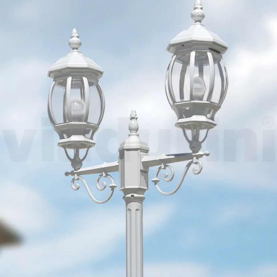 Lampione a 2 Luci Stile Vintage in Alluminio Bianco Made in Italy - Dodo