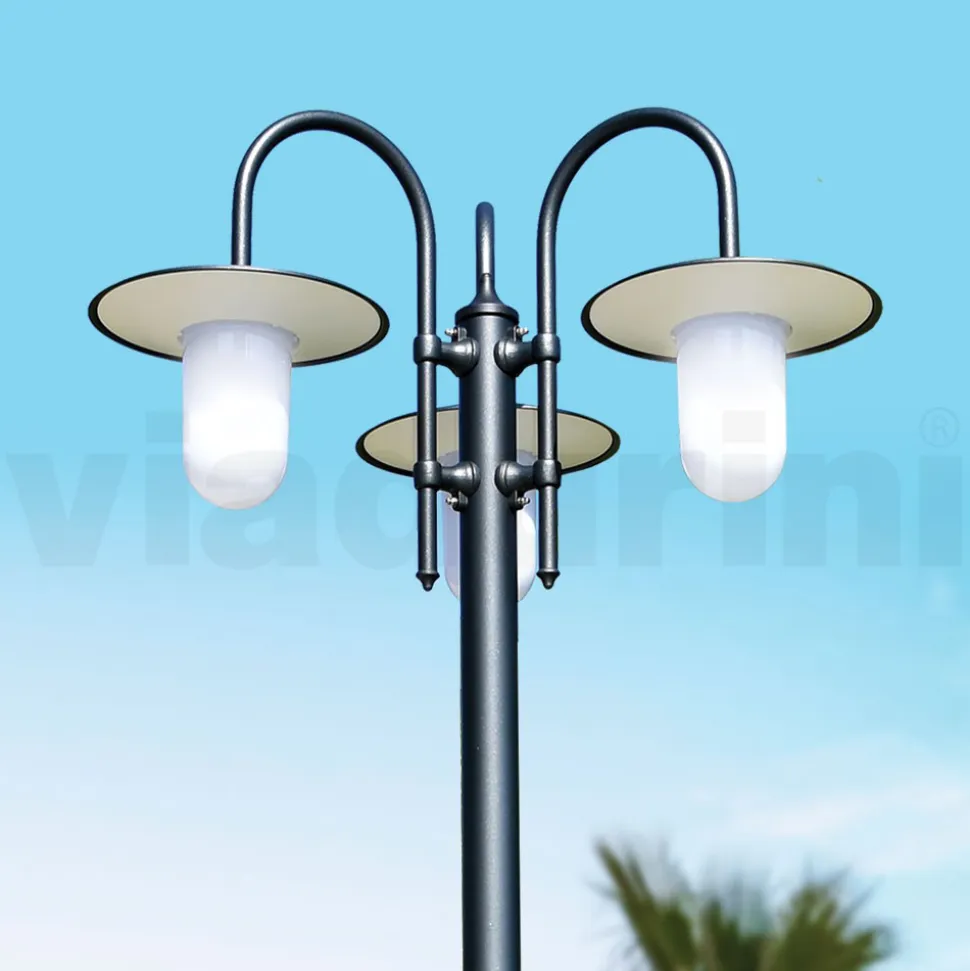 Lampione a 3 Luci Stile Vintage in Alluminio Grigio Made in Italy - Belen