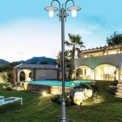 Lampione a 3 Luci Stile Vintage in Alluminio Grigio Made in Italy - Belen