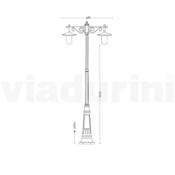 Lampione a 2 Luci Stile Vintage in Alluminio Grigio Made in Italy - Belen