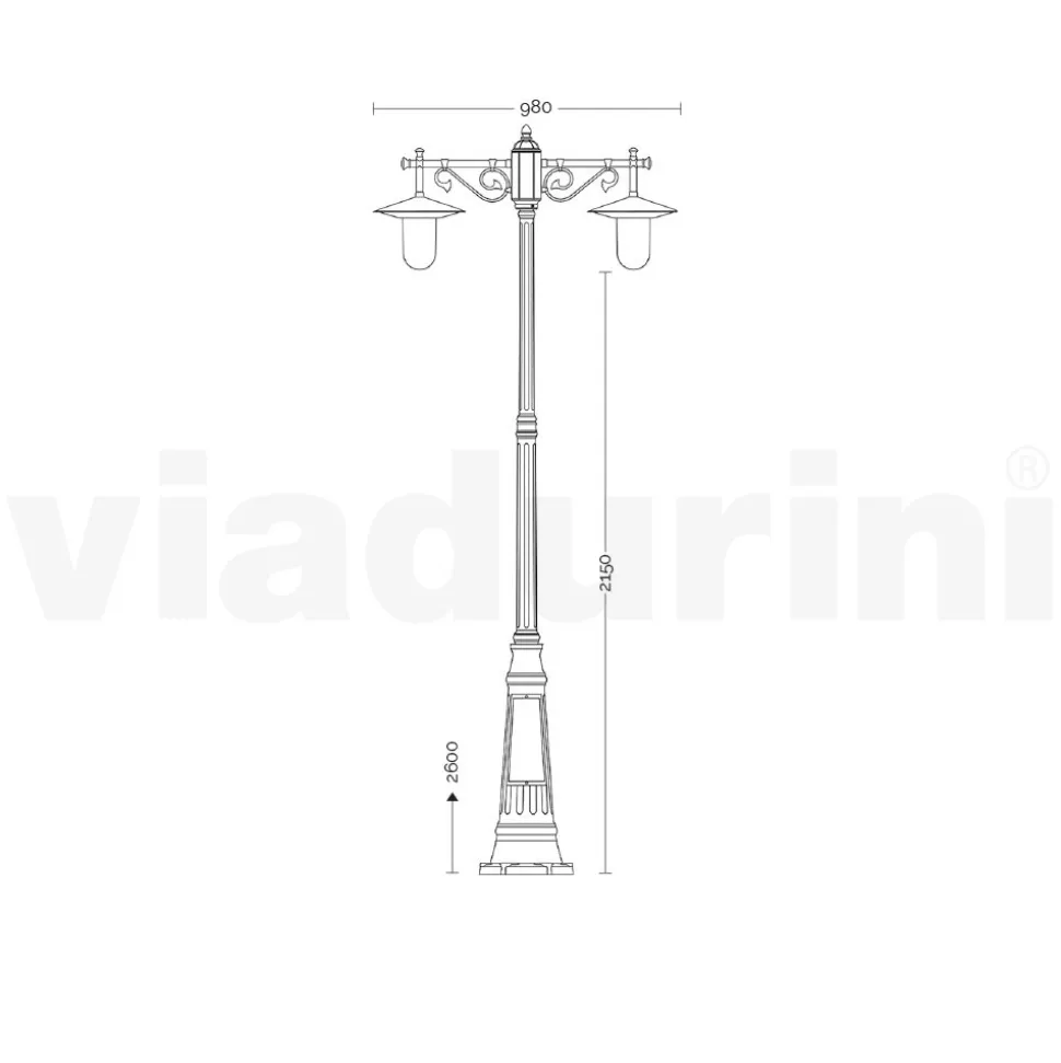 Lampione a 2 Luci Stile Vintage in Alluminio Grigio Made in Italy - Belen