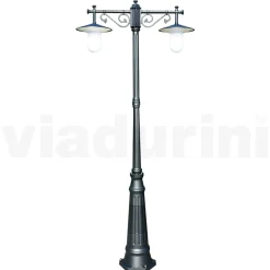 Lampione a 2 Luci Stile Vintage in Alluminio Grigio Made in Italy - Belen