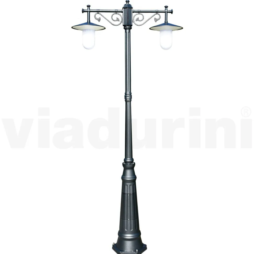 Lampione a 2 Luci Stile Vintage in Alluminio Grigio Made in Italy - Belen