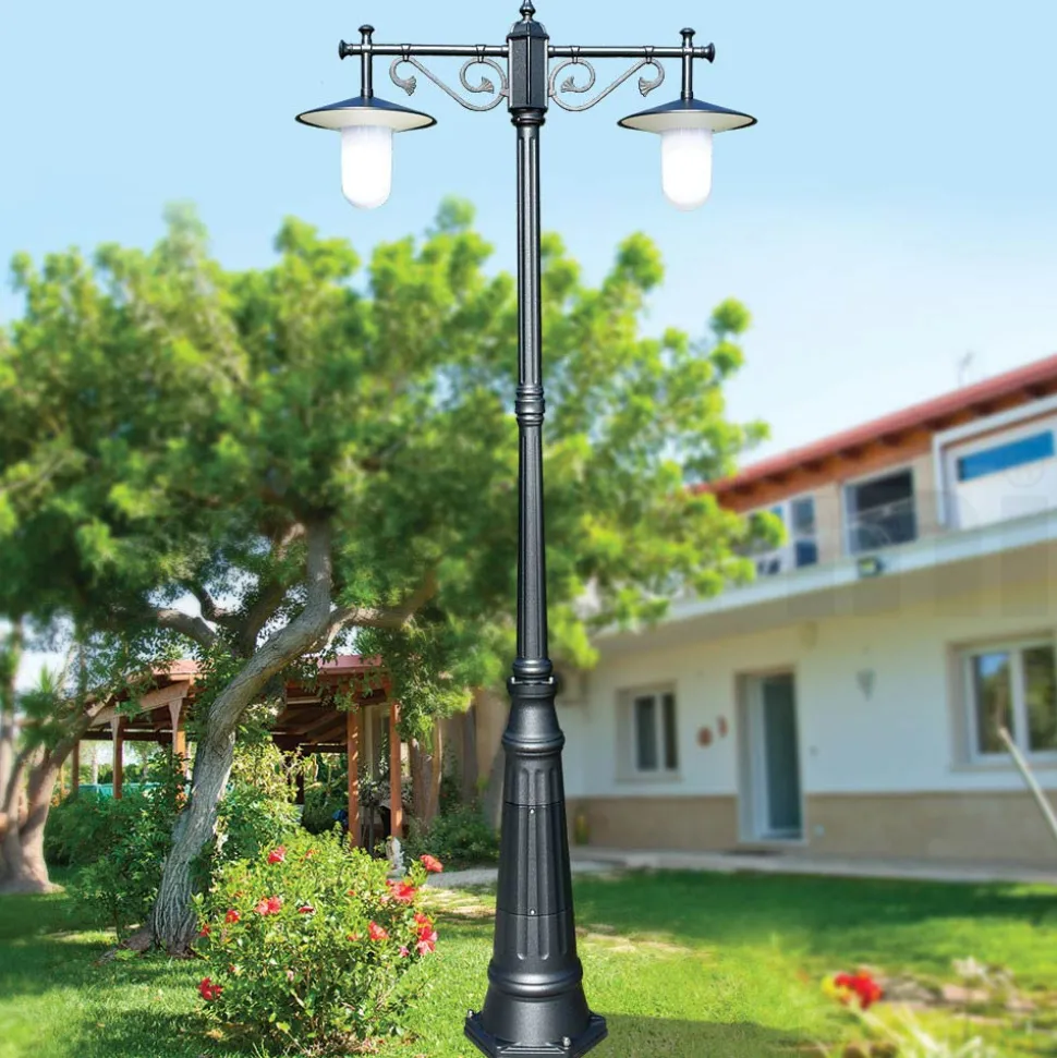 Lampione a 2 Luci Stile Vintage in Alluminio Grigio Made in Italy - Belen