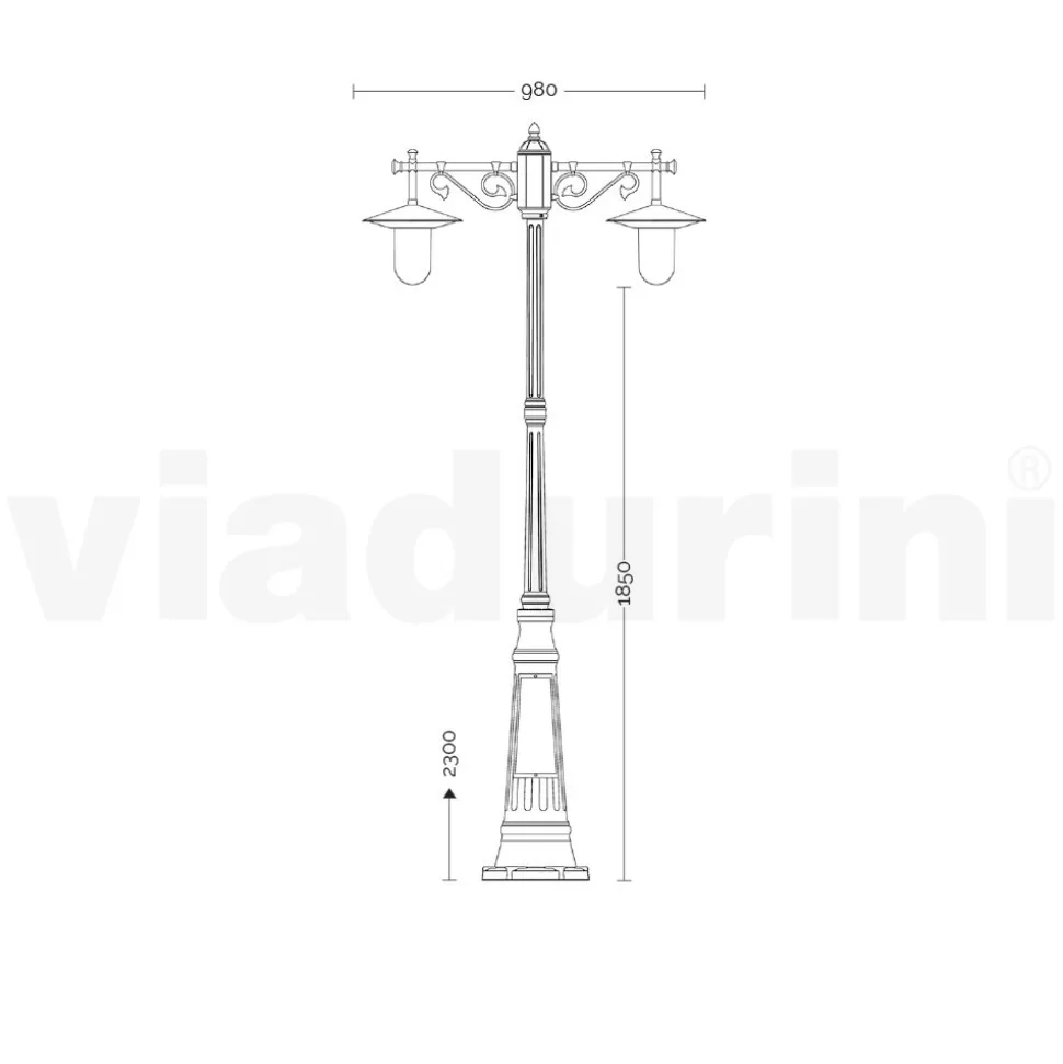 Lampione a 2 Luci Stile Vintage in Alluminio Grigio Made in Italy - Belen