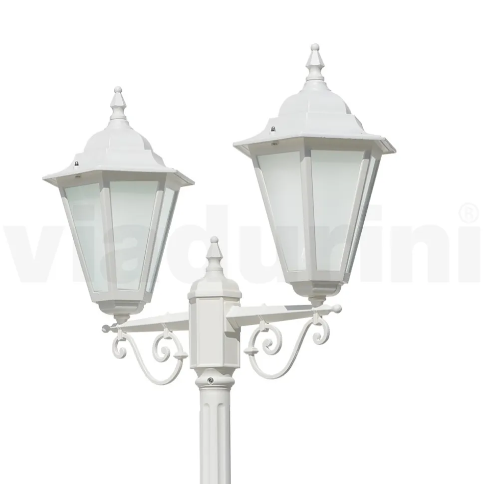 Lampione a 2 Luci Vintage in Alluminio Bianco Made in Italy - Terella