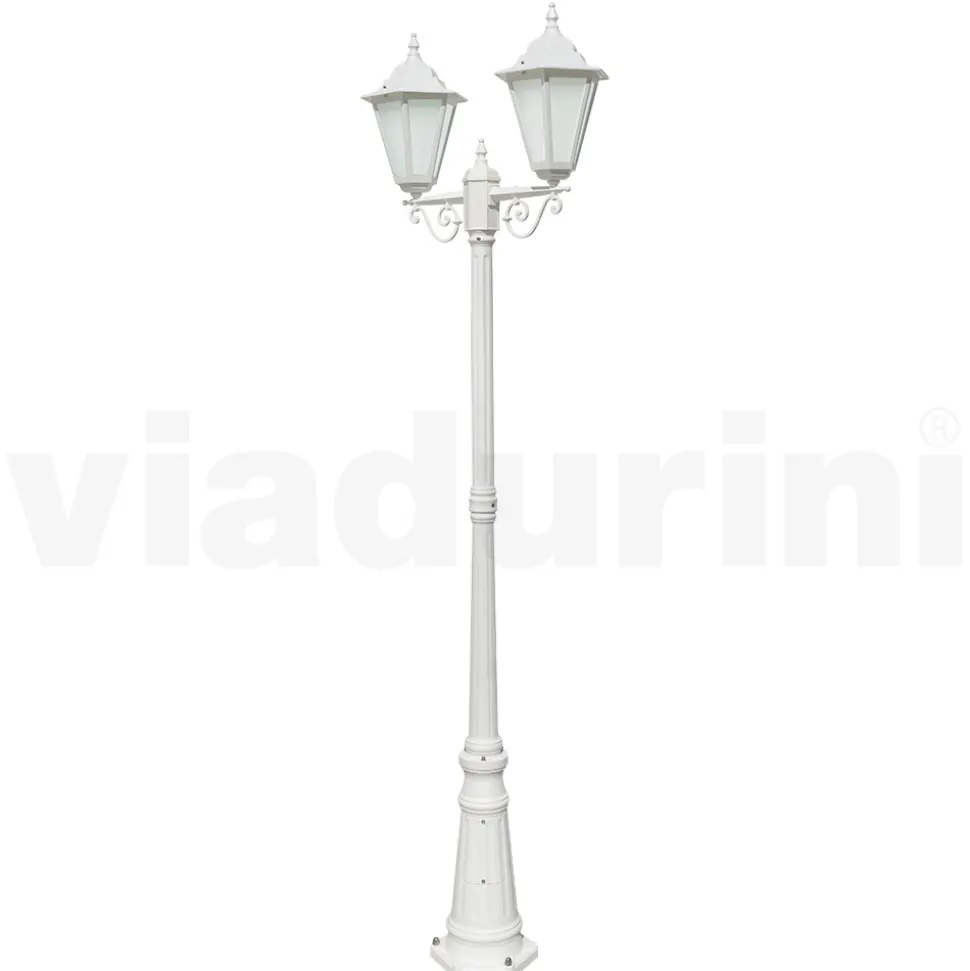 Lampione a 2 Luci Vintage in Alluminio Bianco Made in Italy - Terella