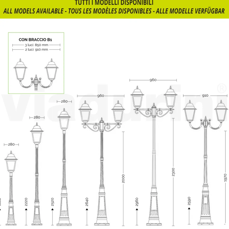 Lampione da Esterno Alto 222 cm in Vetro e Alluminio Pressofuso - Alchimista