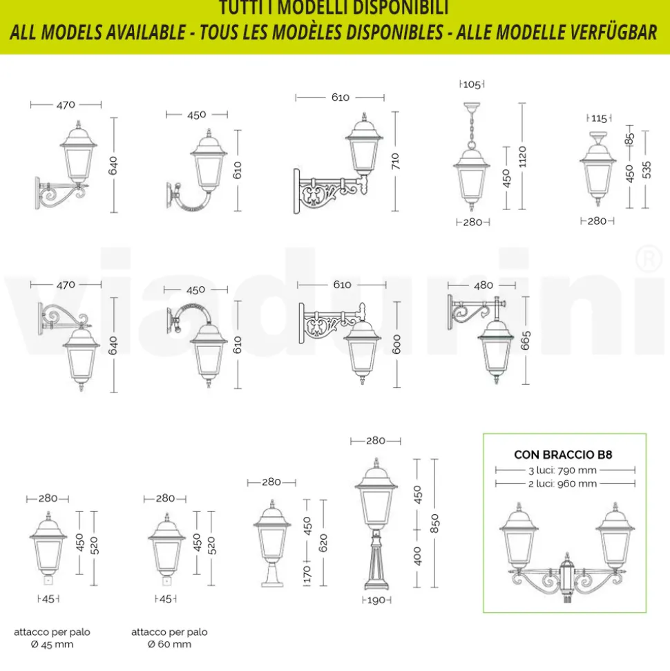 Lampione da Esterno Alto 222 cm in Vetro e Alluminio Pressofuso - Alchimista
