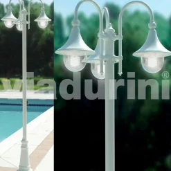 Lampione da esterno a tre luci in alluminio bianco made Italy, Anusca