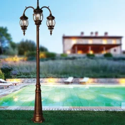 Lampione da Esterno 3 Luci in Alluminio Stile Vintage Made in Italy - Leona