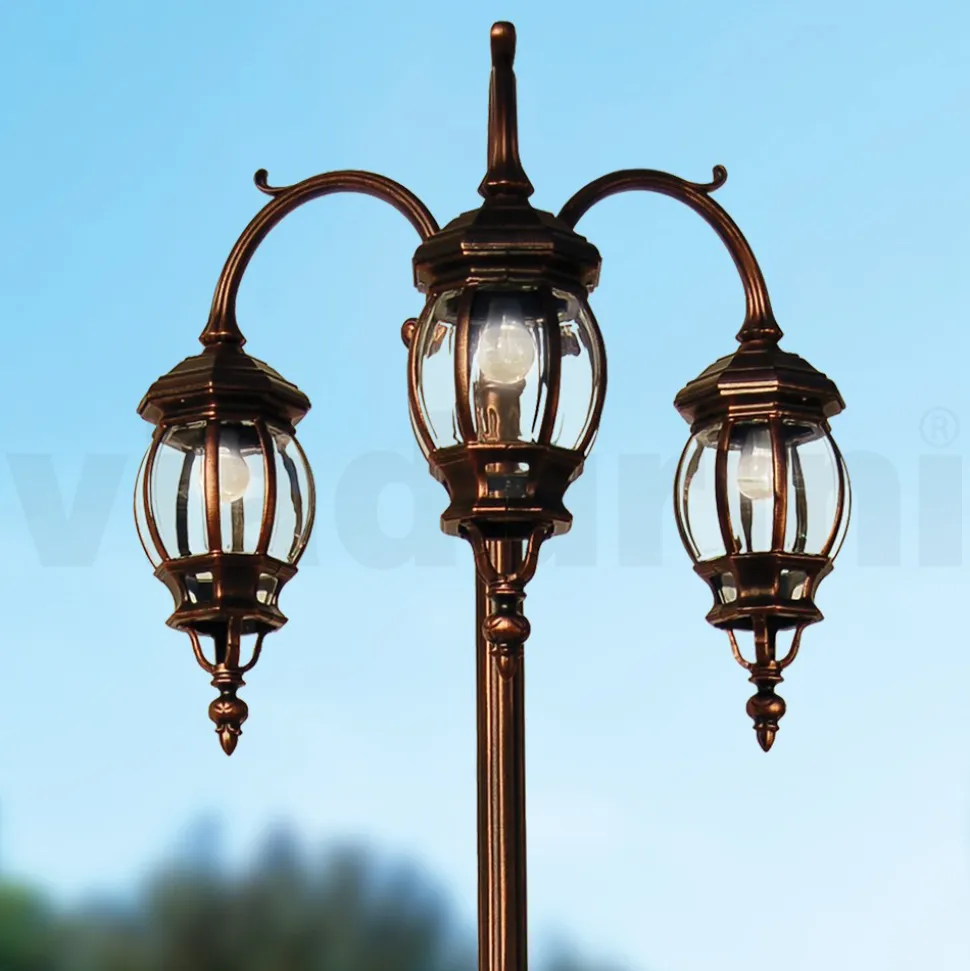 Lampione da Esterno 3 Luci in Alluminio Stile Vintage Made in Italy - Leona