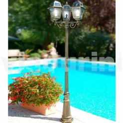 Lampione da giardino classico a tre luci prodotto in Italia, Kristel