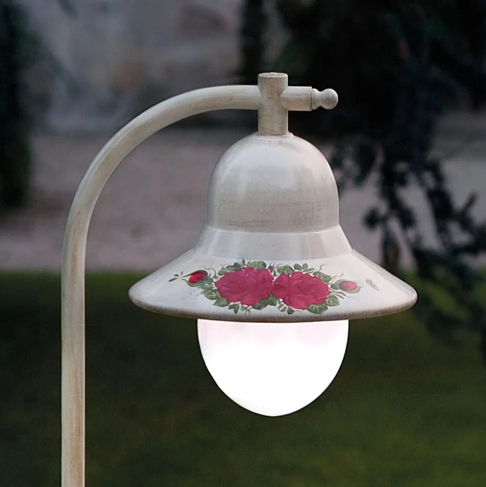 Lampione Esterno Alluminio Bianco e Decoro Fiori Dipinti a Mano - Imperia