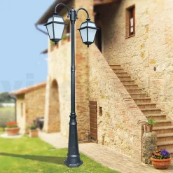 Lampione Giardino a 2 Luci in Alluminio e Vetro Made in Italy - Vivian