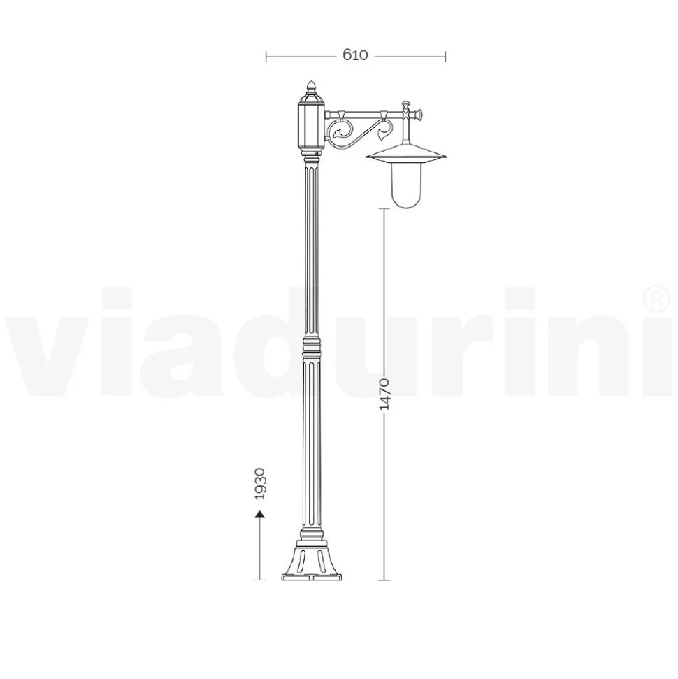 Lampione Giardino Stile Vintage in Alluminio Grigio Made in Italy - Belen