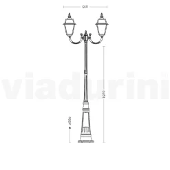 Lampione 2 Luci in Alluminio e Vetro Stile Vintage Made in Italy - Vivian