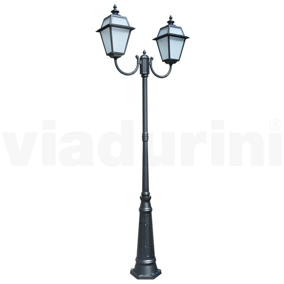 Lampione 2 Luci in Alluminio e Vetro Stile Vintage Made in Italy - Vivian