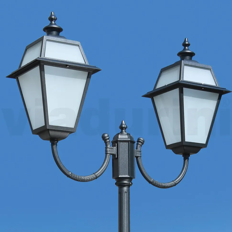 Lampione 2 Luci in Alluminio e Vetro Stile Vintage Made in Italy - Vivian